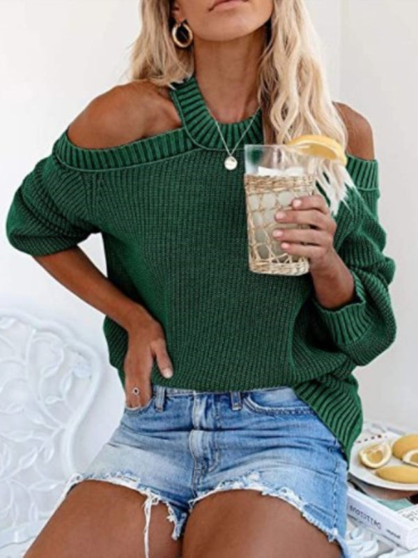 Solid Knit Cold-Shoulder Open Back Sweater Jumper | Sweaters | Pekosa Women Clothing