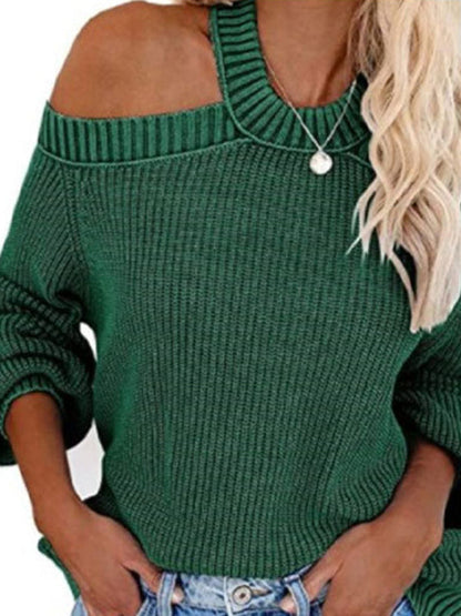 Solid Knit Cold-Shoulder Open Back Sweater Jumper | Sweaters | Pekosa Women Clothing