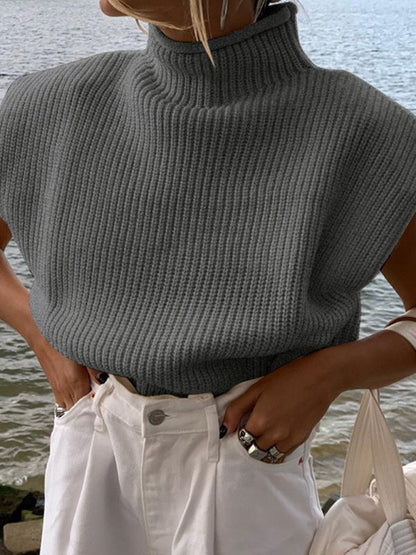 Solid Knitted Turtleneck Dolman Cap Sleeve Sweater Top | Sweaters | Pekosa Women Clothing