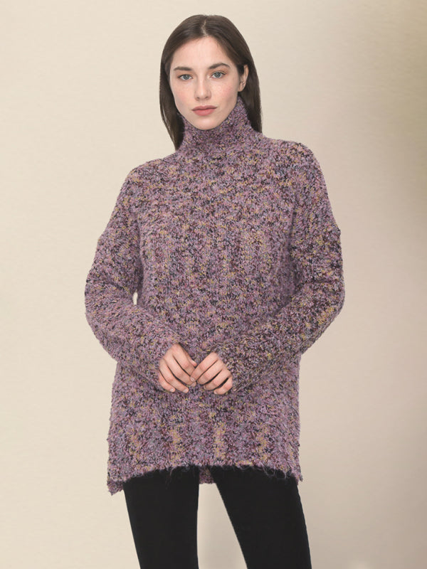 Sweaters- Spackled Turtleneck Wool Blend Sweater- Purple- IndioGear Clothing and Gear