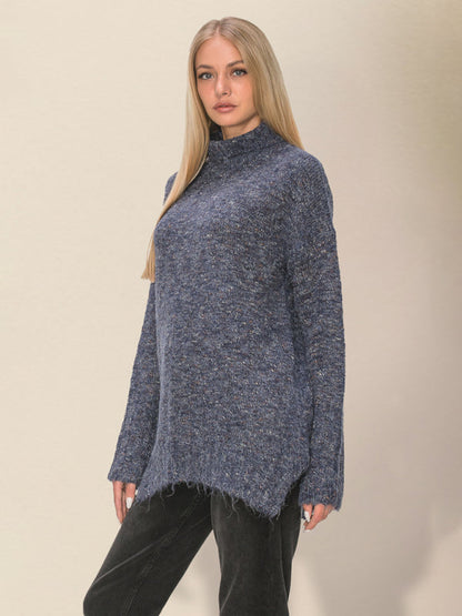 Sweaters- Spackled Wool Blend High Collar Knit Sweater for Winter- - IndioGear Clothing and Gear