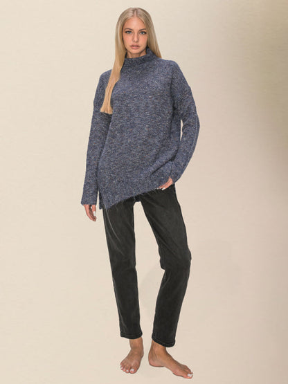 Sweaters- Spackled Wool Blend High Collar Knit Sweater for Winter- - IndioGear Clothing and Gear