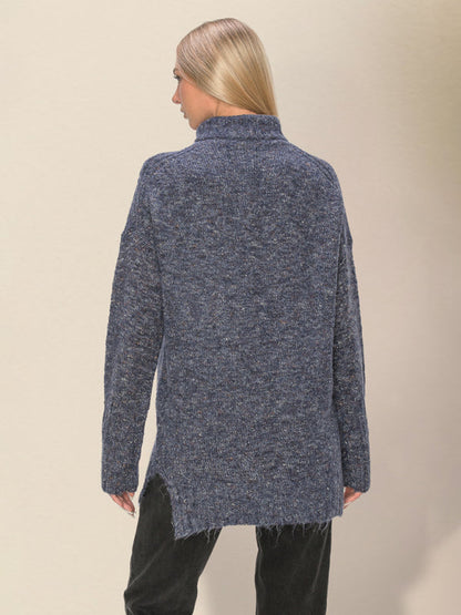 Sweaters- Spackled Wool Blend High Collar Knit Sweater for Winter- - IndioGear Clothing and Gear