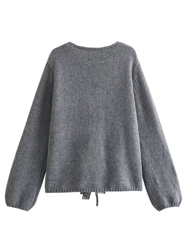 Sweaters- Sparkle Bow Cardigan | Oversized Knit Sweater- - IndioGear Fashion and Gear