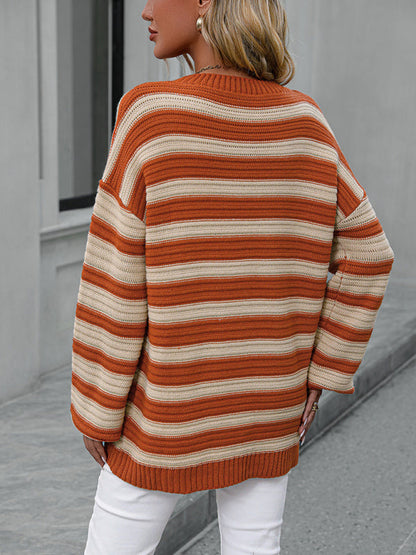 Stripe Knit Lantern Sleeve Oversized Sweater Jumper | Sweaters | Pekosa Women Clothing