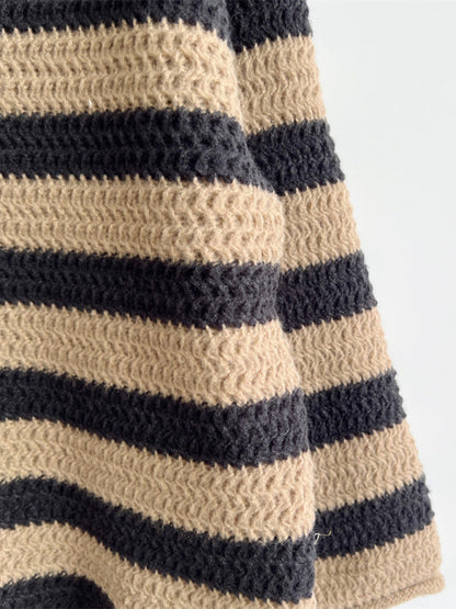 Sweaters-Stripe Knit Sweater | Winter Chunky Oversized Jumper-Pekosa Women Clothing