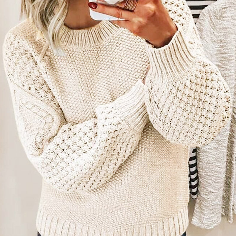 Sweaters- Sweater Season Must-Have: Cozy Round Neck Chunky Knit Jumper- Cracker khaki- IndioGear Clothing and Gear