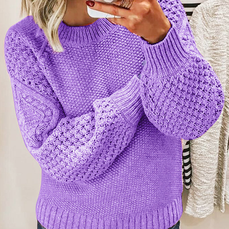 Sweaters- Sweater Season Must-Have: Cozy Round Neck Chunky Knit Jumper- Purple- IndioGear Clothing and Gear