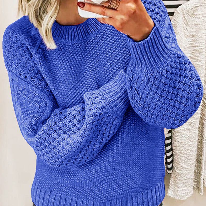 Sweaters- Sweater Season Must-Have: Cozy Round Neck Chunky Knit Jumper- Blue- IndioGear Clothing and Gear