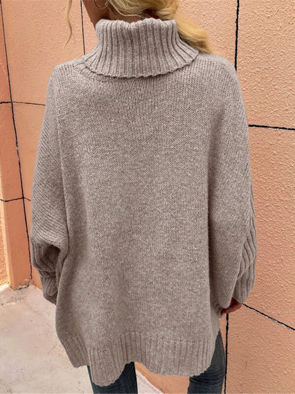 Sweaters-Twist Knit Sweater | Cozy Oversized Turtleneck Jumper-Pekosa Women Clothing