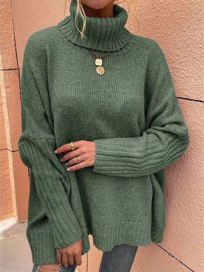 Sweaters-Twist Knit Sweater | Cozy Oversized Turtleneck Jumper-Pekosa Women Clothing