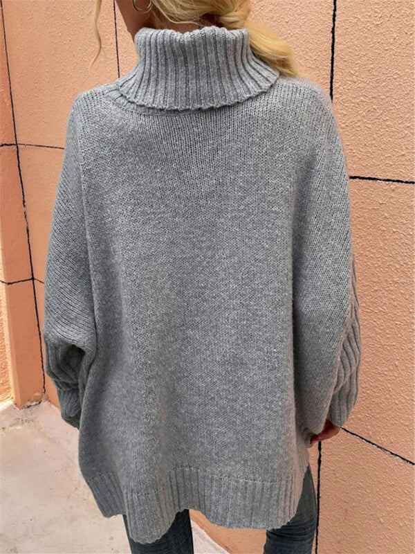 Sweaters-Twist Knit Sweater | Cozy Oversized Turtleneck Jumper-Pekosa Women Clothing