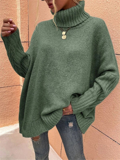 Sweaters-Twist Knit Sweater | Cozy Oversized Turtleneck Jumper-Pekosa Women Clothing