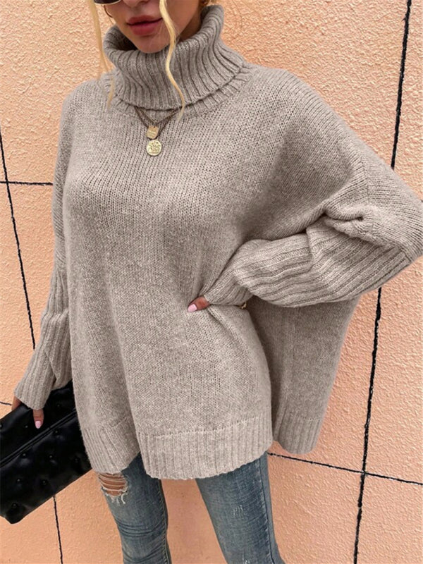 Sweaters-Twist Knit Sweater | Cozy Oversized Turtleneck Jumper-Pekosa Women Clothing