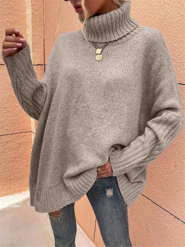 Sweaters-Twist Knit Sweater | Cozy Oversized Turtleneck Jumper-Pekosa Women Clothing