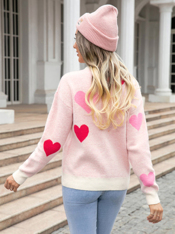 Sweaters-Valentine’s Day Cuddle Love Theme Knit Sweater Jumper-Pekosa Women Clothing