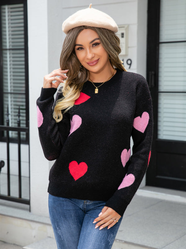 Sweaters-Valentine’s Day Cuddle Love Theme Knit Sweater Jumper-Pekosa Women Clothing