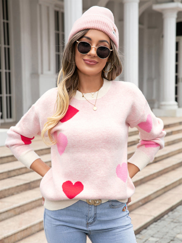 Sweaters-Valentine’s Day Cuddle Love Theme Knit Sweater Jumper-Pekosa Women Clothing