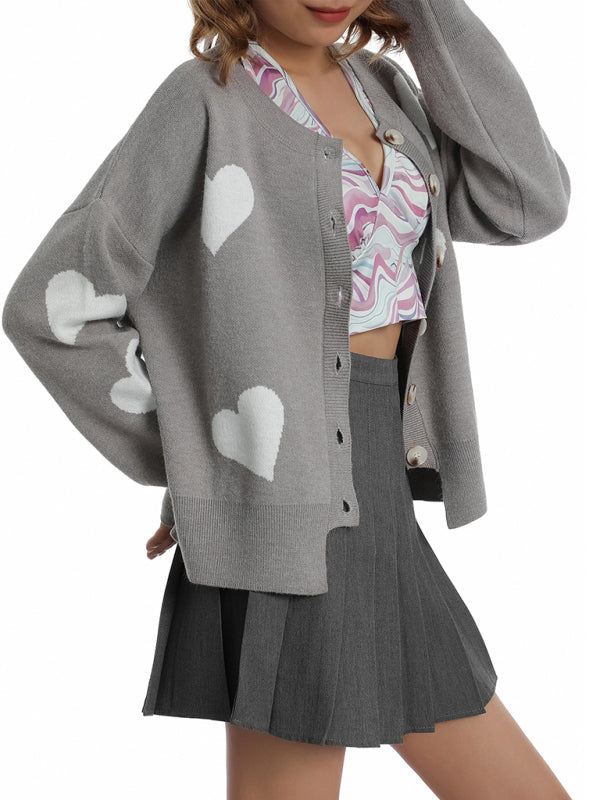 Sweaters-Valentine’s Day Knit Cardigan | Romantic Button-Up Sweater-Pekosa Women Clothing