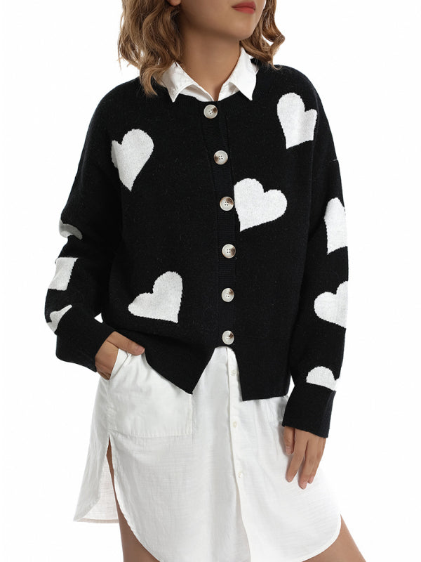 Sweaters-Valentine’s Day Knit Cardigan | Romantic Button-Up Sweater-Pekosa Women Clothing