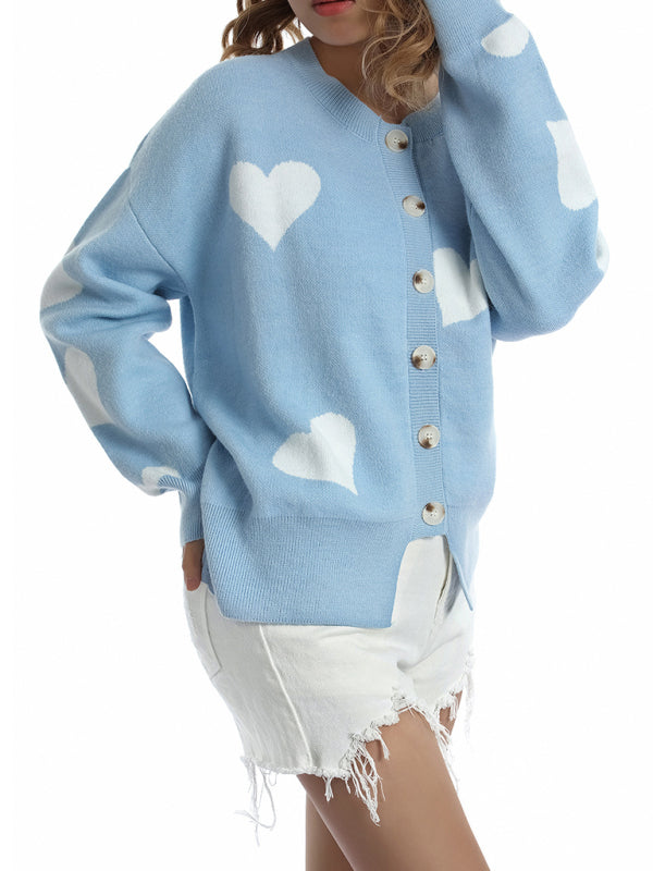 Sweaters-Valentine’s Day Knit Cardigan | Romantic Button-Up Sweater-Pekosa Women Clothing