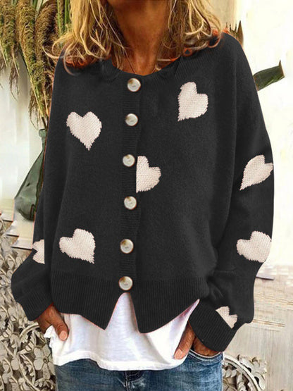 Sweaters-Valentine’s Day Knit Cardigan | Romantic Button-Up Sweater-Pekosa Women Clothing