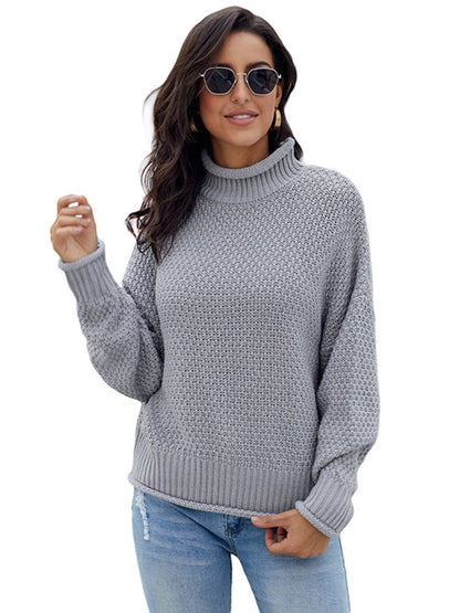 Sweaters- Waffle Knit Turtleneck Sweater Jumper- - IndioGear Fashion and Gear