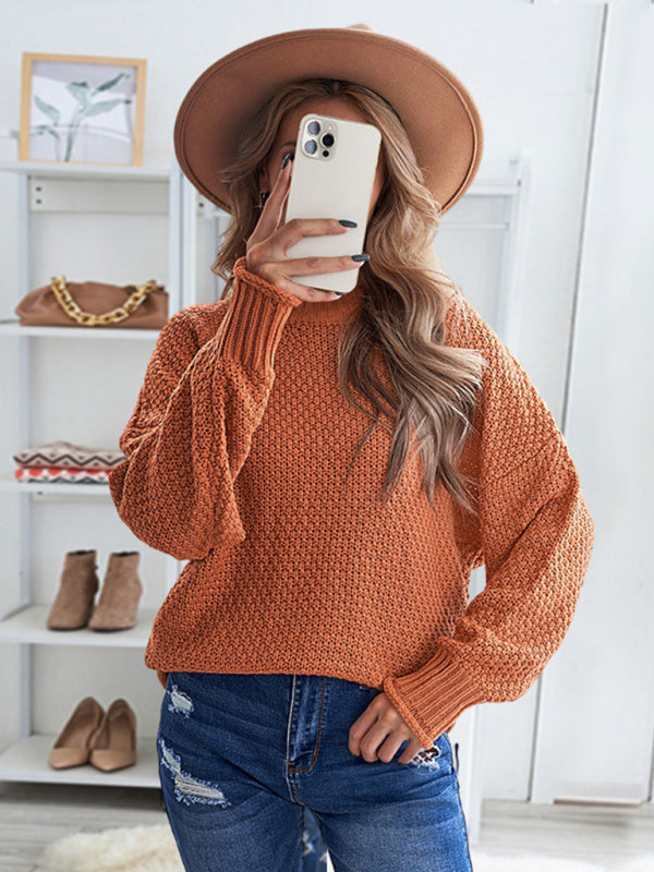 Sweaters- Waffle Knit Turtleneck Sweater Jumper- Orange- IndioGear Fashion and Gear