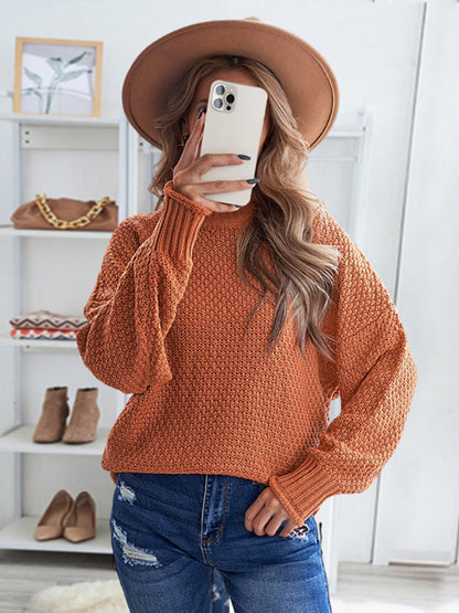 Sweaters- Waffle Knit Turtleneck Sweater Jumper- Orange- IndioGear Fashion and Gear