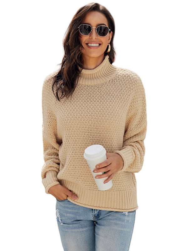 Sweaters- Waffle Knit Turtleneck Sweater Jumper- Cracker khaki- IndioGear Fashion and Gear