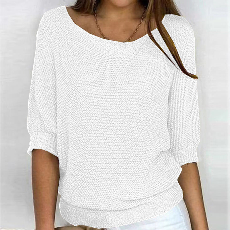 Sweaters- Warmth Knit Round Neck Jumper - Drop Shoulder Sweater- White- IndioGear Clothing and Gear