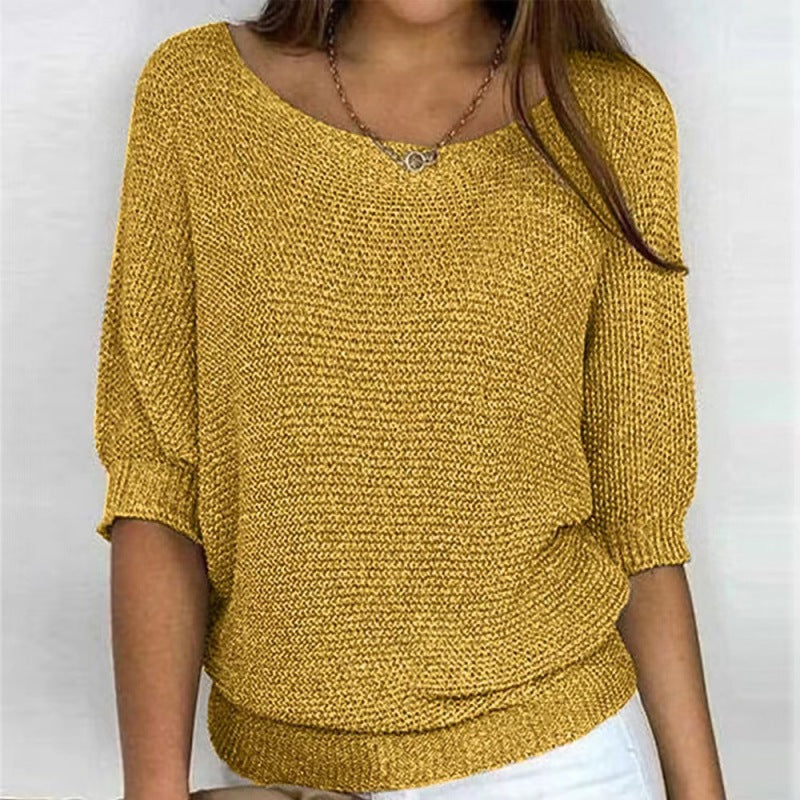 Sweaters- Warmth Knit Round Neck Jumper - Drop Shoulder Sweater- Yellow- IndioGear Clothing and Gear