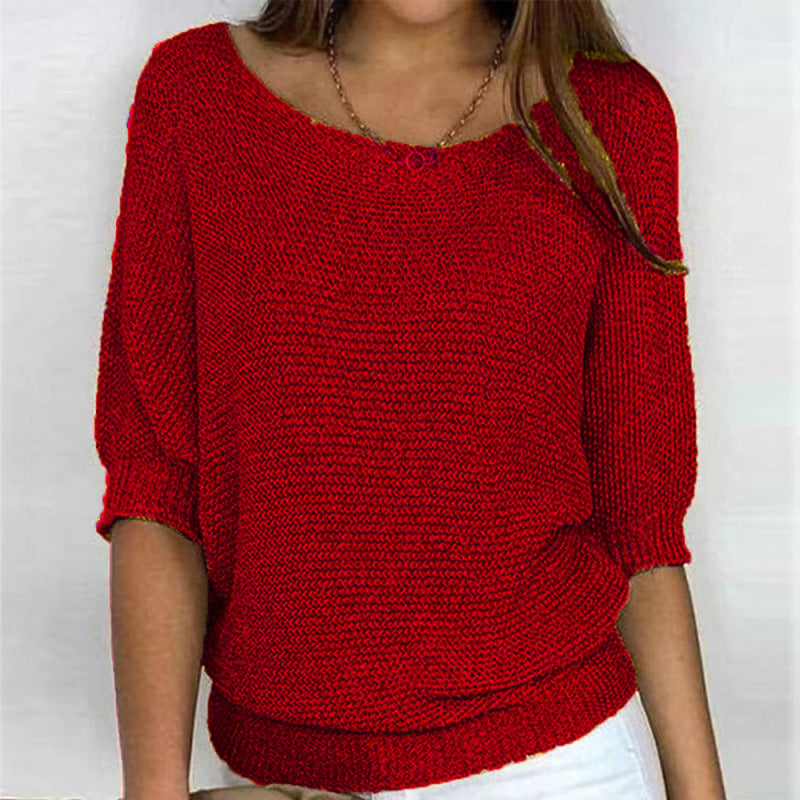 Sweaters- Warmth Knit Round Neck Jumper - Drop Shoulder Sweater- Red- IndioGear Clothing and Gear