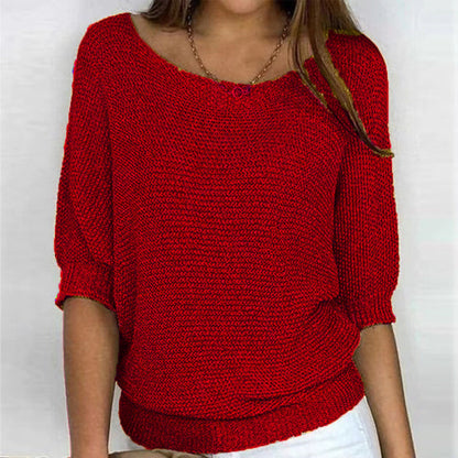 Sweaters- Warmth Knit Round Neck Jumper - Drop Shoulder Sweater- Red- IndioGear Clothing and Gear