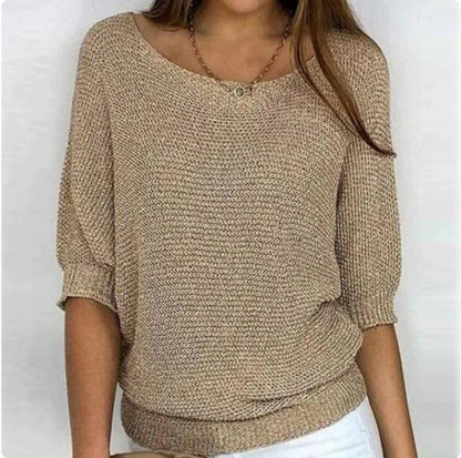 Sweaters- Warmth Knit Round Neck Jumper - Drop Shoulder Sweater- Khaki- IndioGear Clothing and Gear