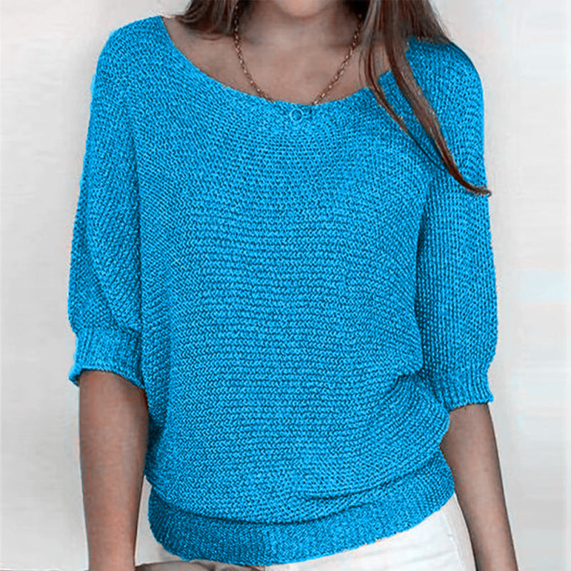 Sweaters- Warmth Knit Round Neck Jumper - Drop Shoulder Sweater- Blue- IndioGear Clothing and Gear