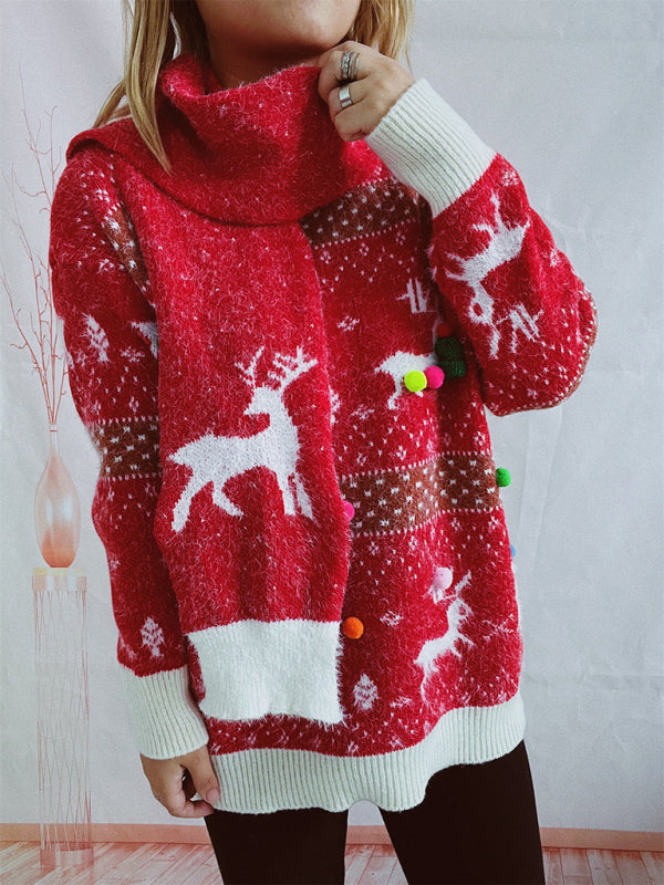 Sweaters- Warmth and Style in One: Christmas Fluffy Knit Sweater and Scarf Pair- - IndioGear Clothing and Gear