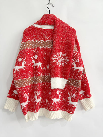 Sweaters- Warmth and Style in One: Christmas Fluffy Knit Sweater and Scarf Pair- - IndioGear Clothing and Gear