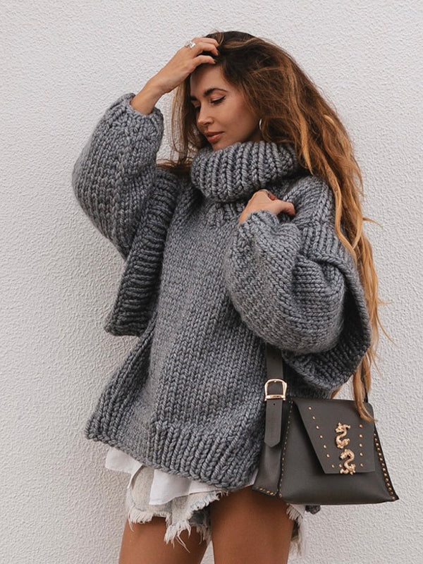 Sweaters-Winter Chunky Cozy Knit Sweater | Turtleneck Jumper-Pekosa Women Clothing