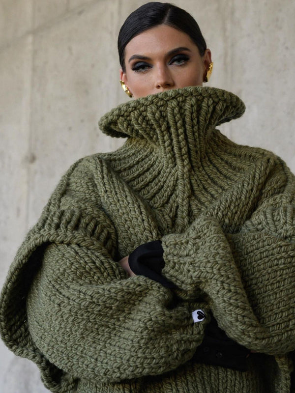 Sweaters-Winter Chunky Cozy Knit Sweater | Turtleneck Jumper-Pekosa Women Clothing