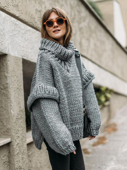 Sweaters-Winter Chunky Cozy Knit Sweater | Turtleneck Jumper-Pekosa Women Clothing