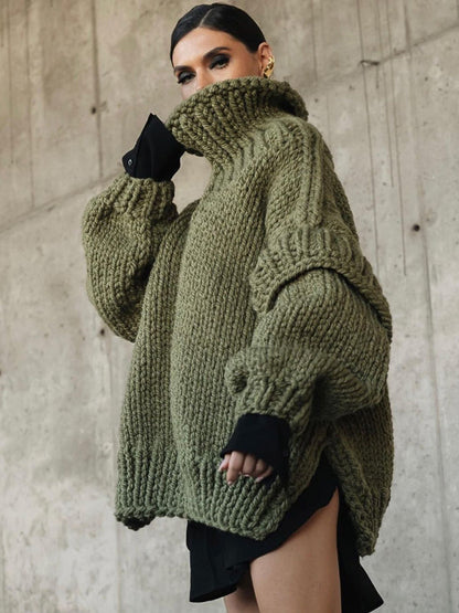 Sweaters-Winter Chunky Cozy Knit Sweater | Turtleneck Jumper-Pekosa Women Clothing