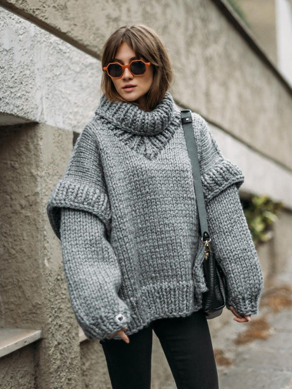 Sweaters-Winter Chunky Cozy Knit Sweater | Turtleneck Jumper-Pekosa Women Clothing