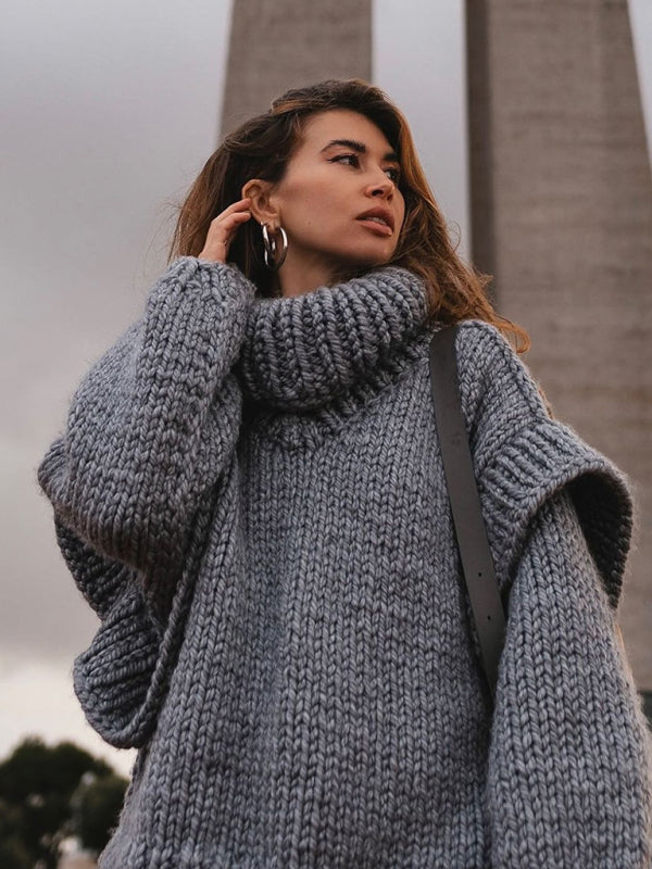 Sweaters-Winter Chunky Cozy Knit Sweater | Turtleneck Jumper-Pekosa Women Clothing