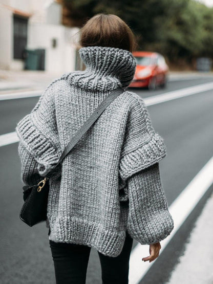 Sweaters-Winter Chunky Cozy Knit Sweater | Turtleneck Jumper-Pekosa Women Clothing