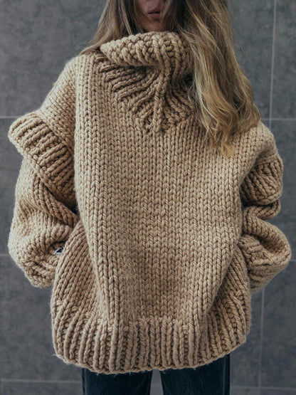 Sweaters-Winter Chunky Cozy Knit Sweater | Turtleneck Jumper-Pekosa Women Clothing