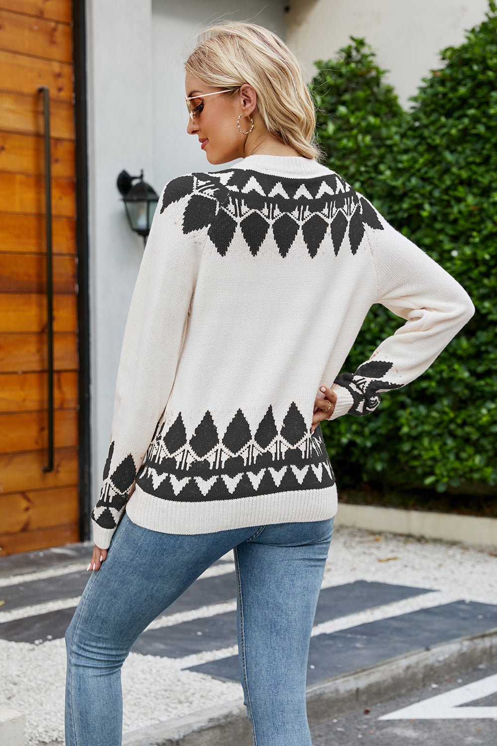 Winter Jumper Geometric Knit Crewneck Sweater | Sweaters | Pekosa Women Clothing