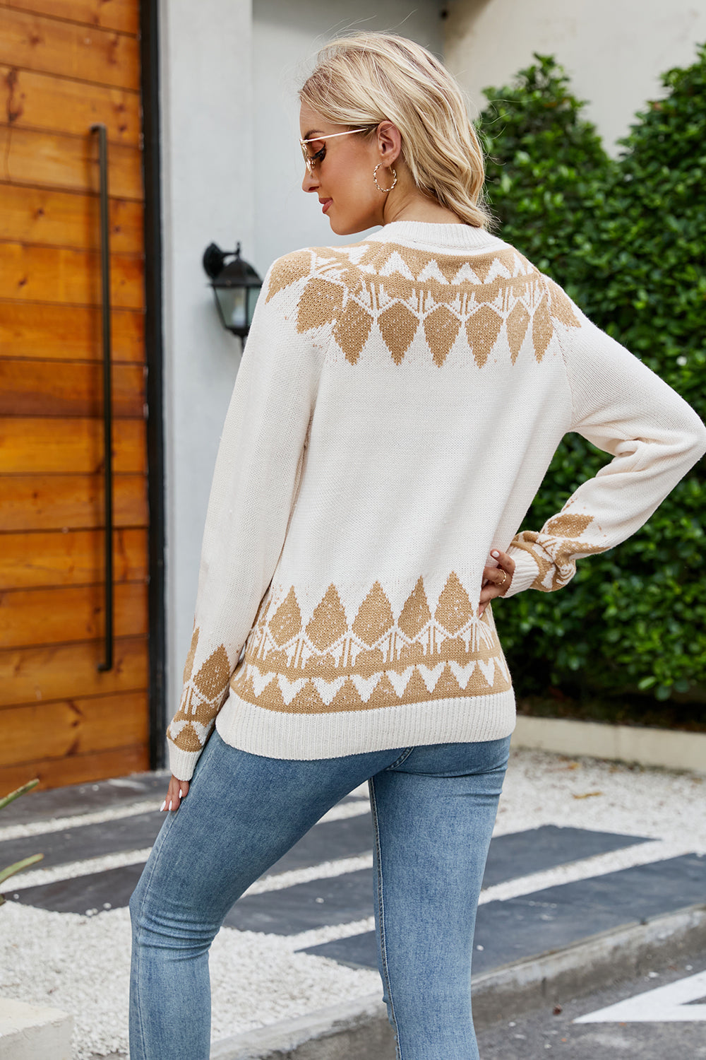 Winter Jumper Geometric Knit Crewneck Sweater | Sweaters | Pekosa Women Clothing