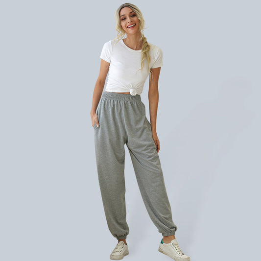 Sweatpants- Solid Cotton Elastic Waist Tracksuit Joggers- Grey- IndioGear Clothing and Gear