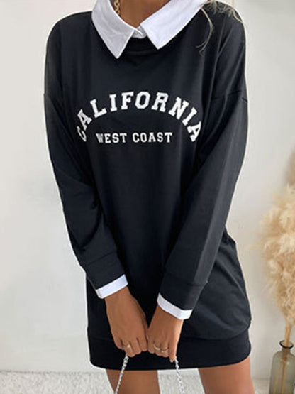 Sweatshirt Dress- Solid Cotton California Collared Sweatshirt Dress- - IndioGear Fashion and Gear